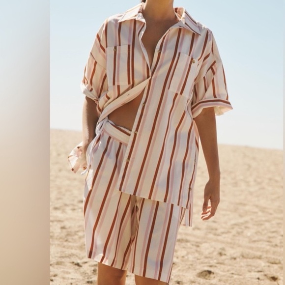 Anthropologie Boxy Buttondown Shirt Striped Coverup & Short Coord Set NWT - Picture 15 of 15